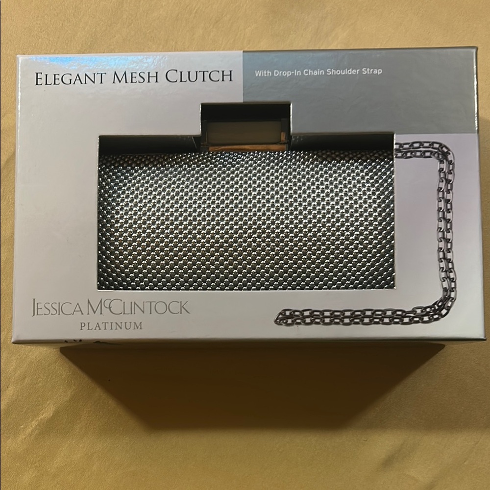 Jessica McClintock Silver Mesh Evening Clutch